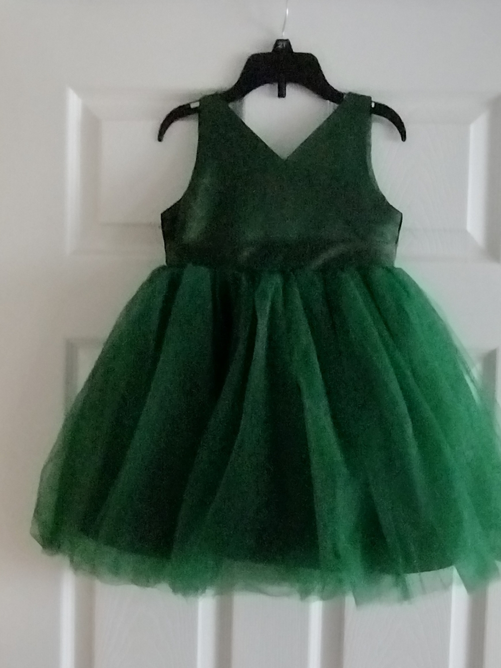 Dark green sleeveless children's dress satin bodice tulle skirt